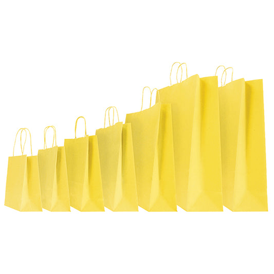 Shopper Twisted - maniglie cordino - 26 x 11 x 34,5 cm - carta kraft - giallo - Mainetti Bags - conf. 25 pezzi