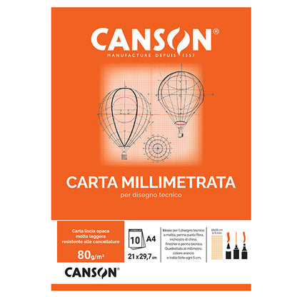 Blocco carta opaca millimetrata - A4 - 10 fogli - 80gr - Canson