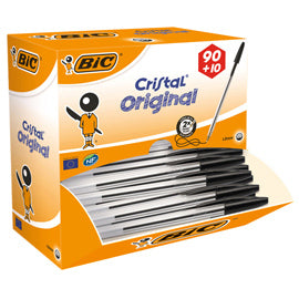 Penna a sfera Cristal  - punta media 1,0mm - nero - Bic - conf.  90+10 pezzi