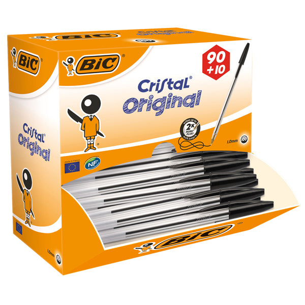 Penna a sfera Cristal  - punta media 1,0mm - nero - Bic - conf.  90+10 pezzi