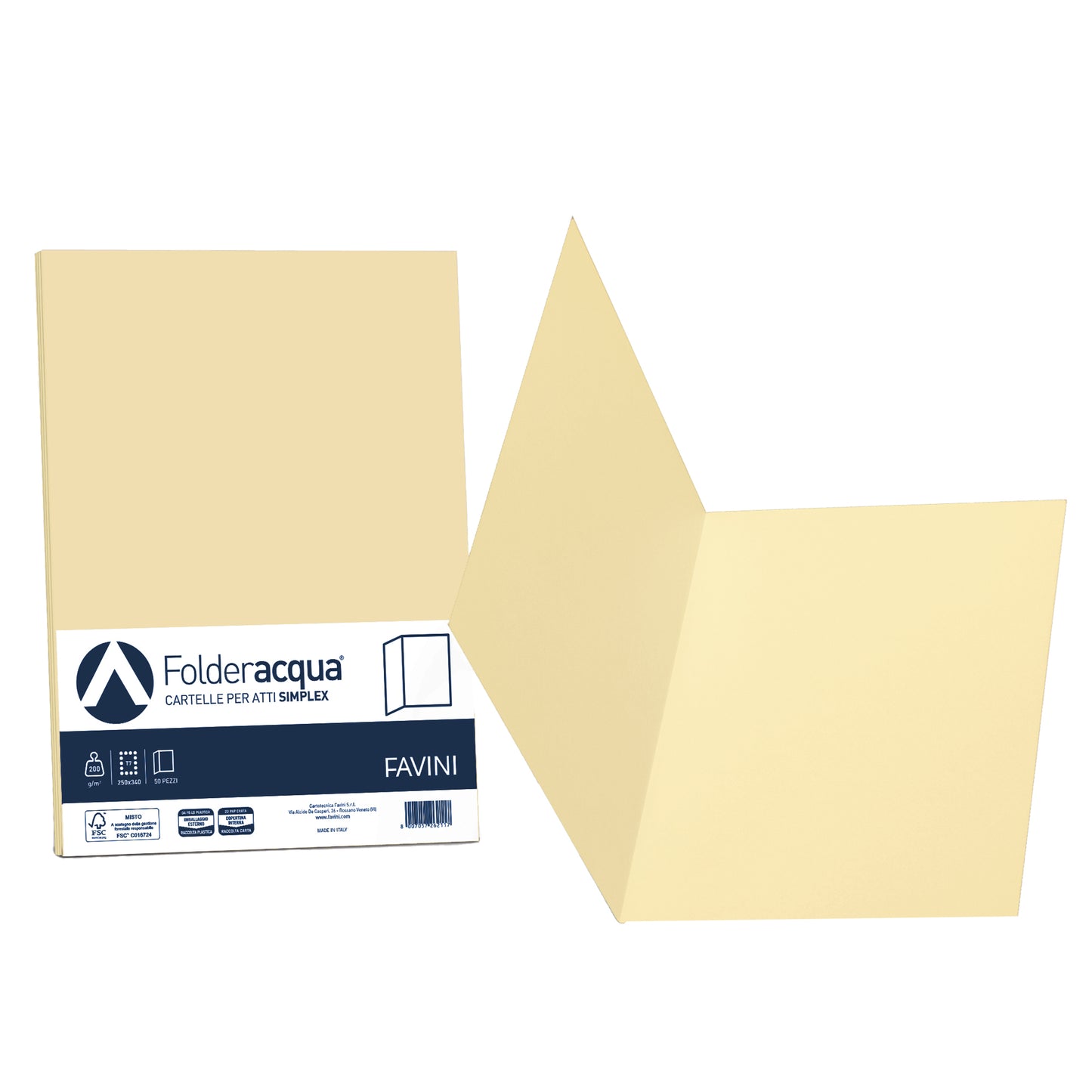 Cartellina semplice Acqua - 200 gr - A4 - camoscio - cartoncino bristol - Favini - conf. 50 pezzi