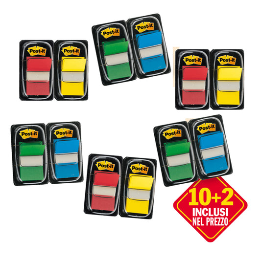 Segnapagina Post-it Index Medium - 680 - 4 colori classici - Post-it - Value pack 10+2 (dispenser da 50 segnapagina ciascuno)