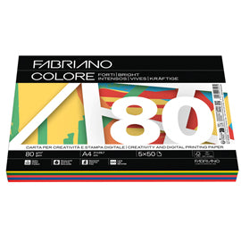 Carta Fabriano Colore - A4 - 80 gr - mix 5 colori forti - Fabriano - conf. 250 fogli
