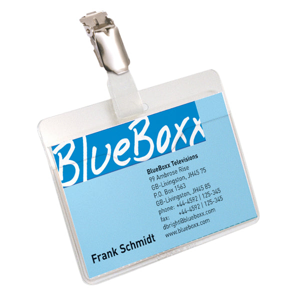 Portanome a tasca aperta - clip in metallo - 6 x 9 cm - trasparente - Durable - conf. 25 pezzi