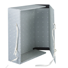 Scatola archivio in legno - con fettuccia - 38 x 27 cm - dorso 12 cm - grigio - Brefiocart