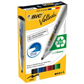 Marcatori Whiteboard Marker Velleda 1701 Recycled Bic - punta tonda 1,5mm - astuccio 4 colori  - Bic