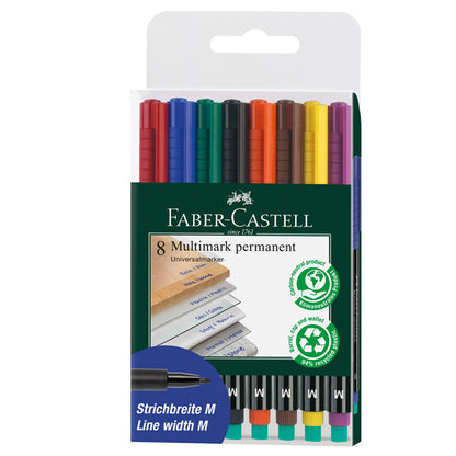 Pennarello Multimark universale permanente con gomma - punta media 1,0mm - astuccio 8 colori - Faber-Castell