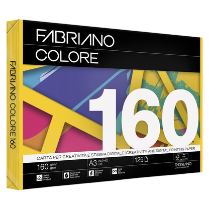 Carta Fabriano Colore - A3 - 160 gr - colori forti giallo - Fabriano - conf. 125 fogli