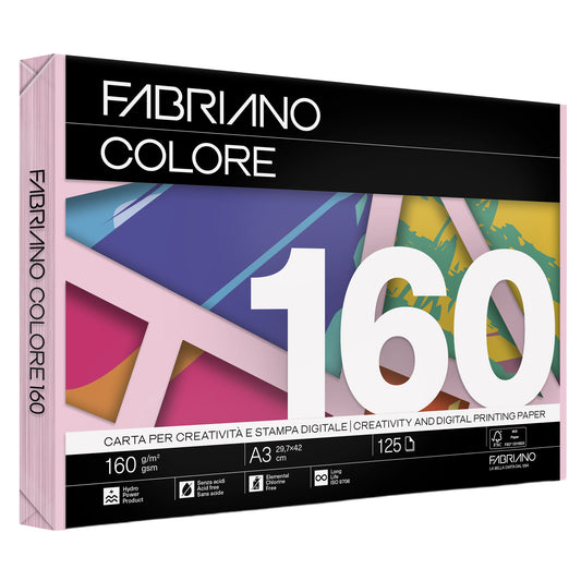 Carta Fabriano Colore - A3 - 160 gr - colori tenui rosa - Fabriano - conf. 125 fogli