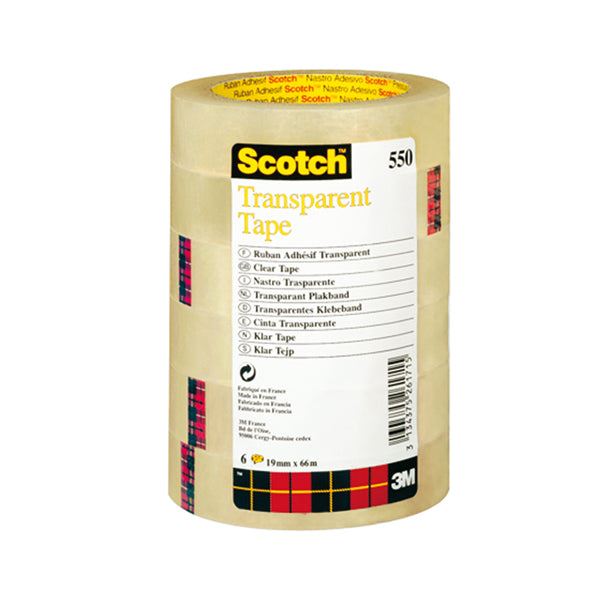 Nastro adesivo 550 - 19 mm x 66 m - PP - trasparente - Scotch - torre 8 rotoli