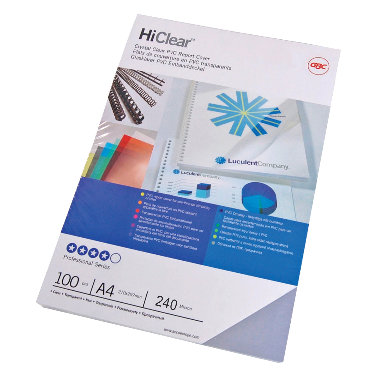 Copertine HiClear per rilegatura - A4 - 240 micron - trasparente - GBC - conf. 100 pezzi