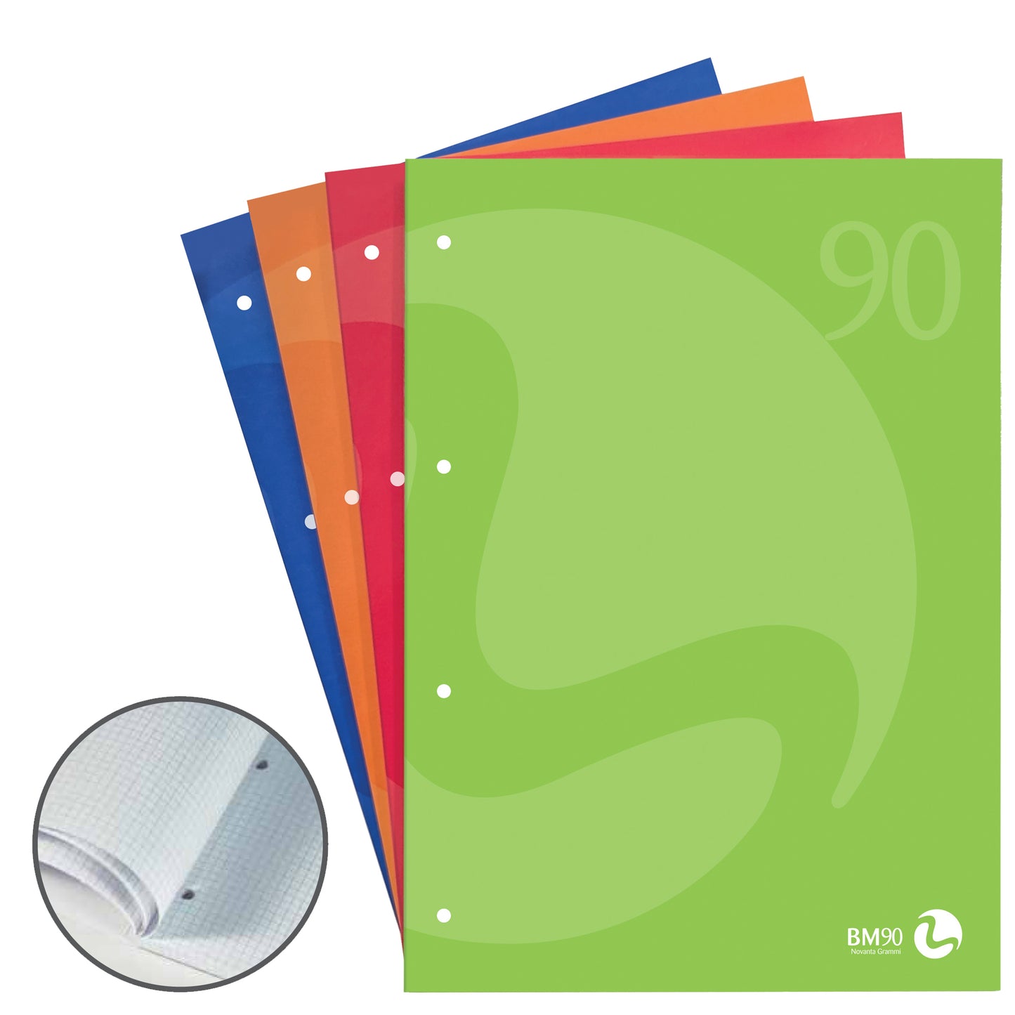 Blocco notes BM90 - A4 - collato lato lungo - quadretti 5mm - 50fg - 90gr - 4fori - copertina 250gr - BM