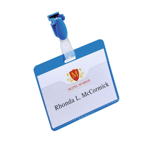 Portanome a tasca aperta - clip in plastica - 6 x 9 cm - blu - Durable - conf. 25 pezzi