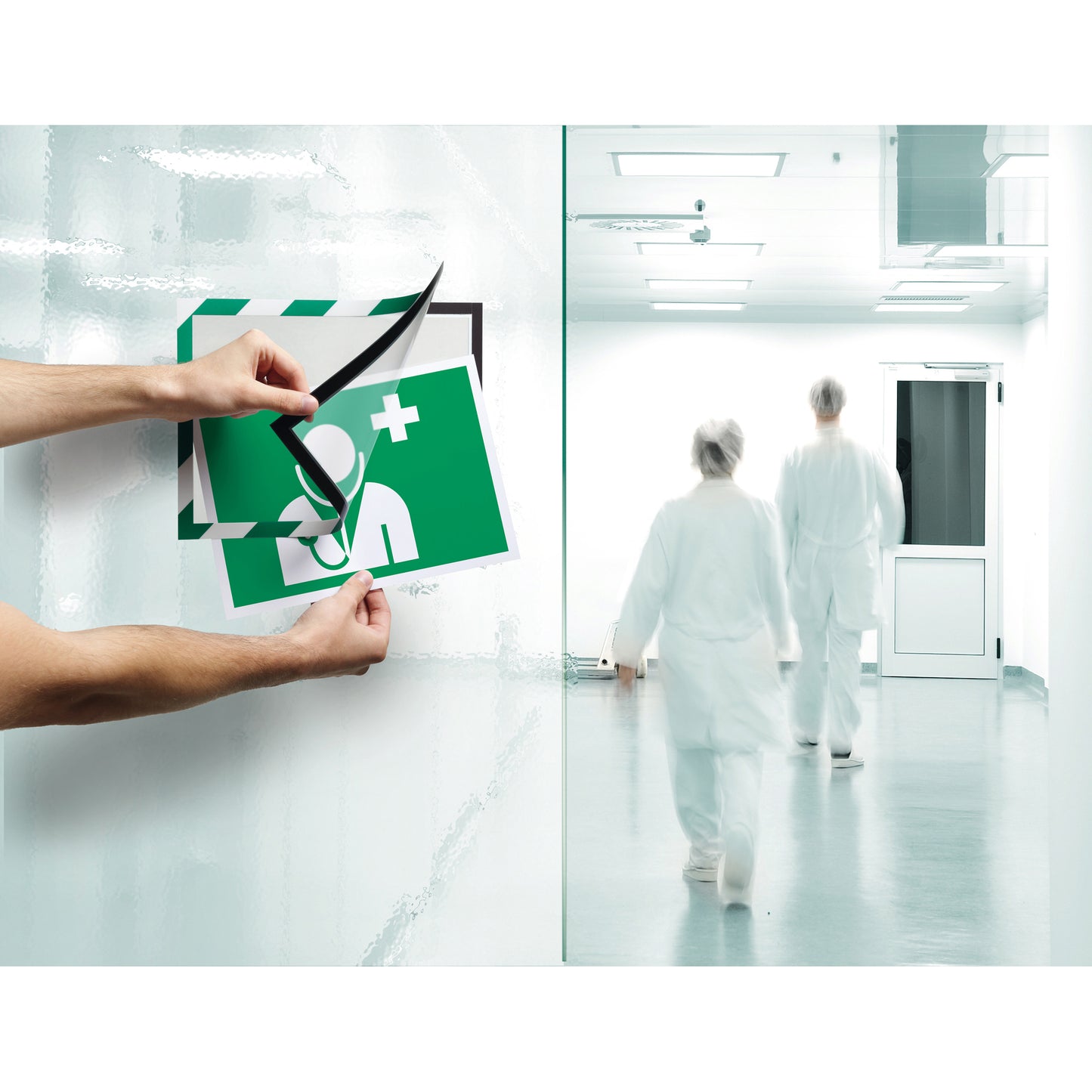 Cornice Duraframe Security - adesiva - pannello magnetico - A4  (21 x 29,7 cm) - verde/bianco - Durable