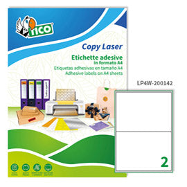 Etichette adesive LP4W - in carta - angoli arrotondati - permanenti - 200 x 142 mm - 2 et/fg - 100 fogli - bianco - Tico
