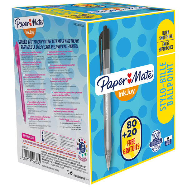 Penna a sfera a scatto Inkjoy 100 RT - punta 1,0mm - nero  - Papermate - conf. 80+20 pezzi