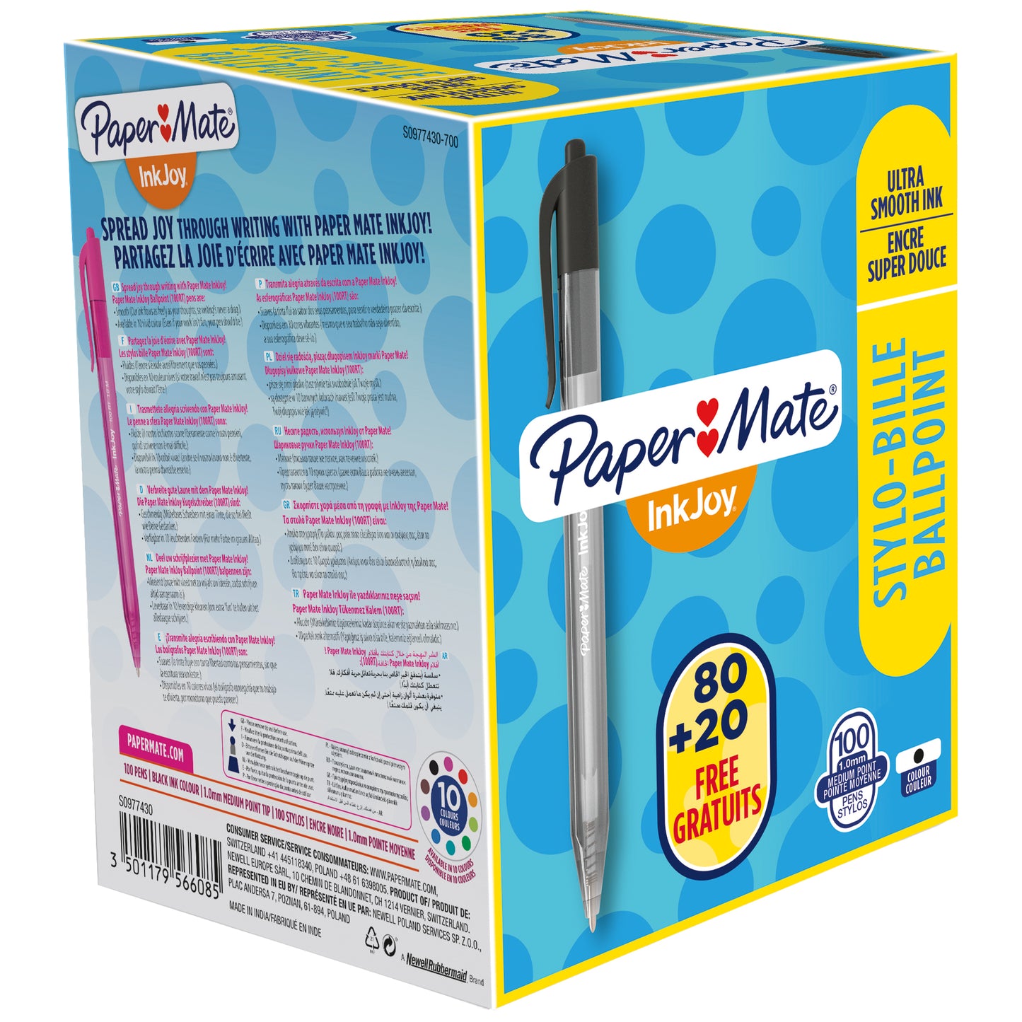 Penna a sfera a scatto Inkjoy 100 RT - punta 1,0mm - nero  - Papermate - conf. 80+20 pezzi