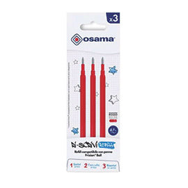 Refill per penne gel cancellabili  - punta 0,7 mm - rosso - Osama - conf. 3 pezzi