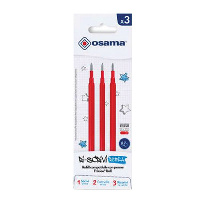 Refill per penne gel cancellabili  - punta 0,7 mm - rosso - Osama - conf. 3 pezzi