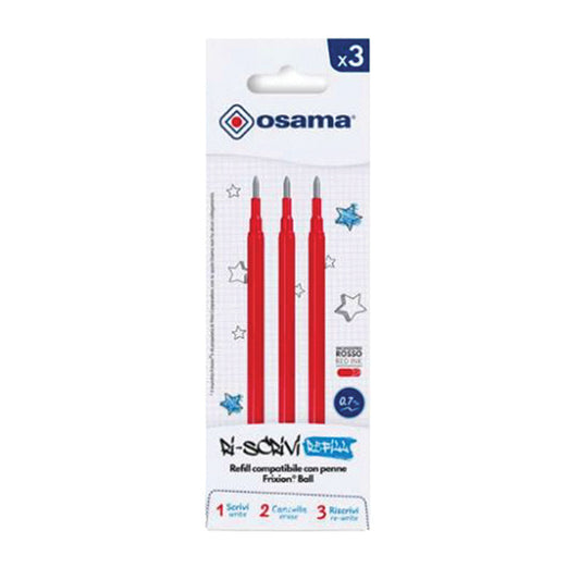 Refill per penne gel cancellabili  - punta 0,7 mm - rosso - Osama - conf. 3 pezzi