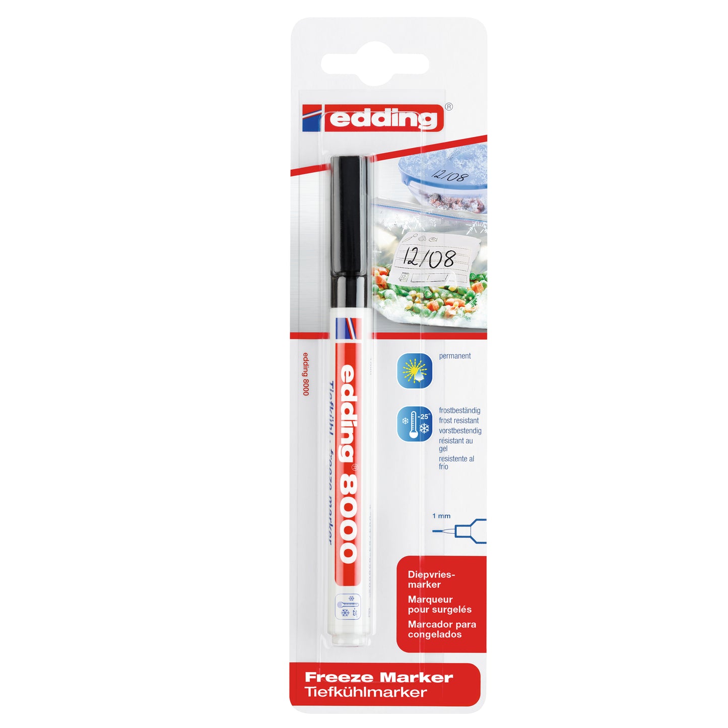 Marcatore permanente per freezer 8000 - punta tonda - 1 mm - nero - Edding