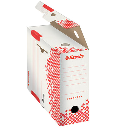 Scatola archivio Speedbox - dorso 8 cm - 35 x 25 cm - bianco e rosso - Esselte