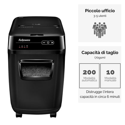Distruggidocumenti AutoMax 200C - a frammenti - 32L - Fellowes