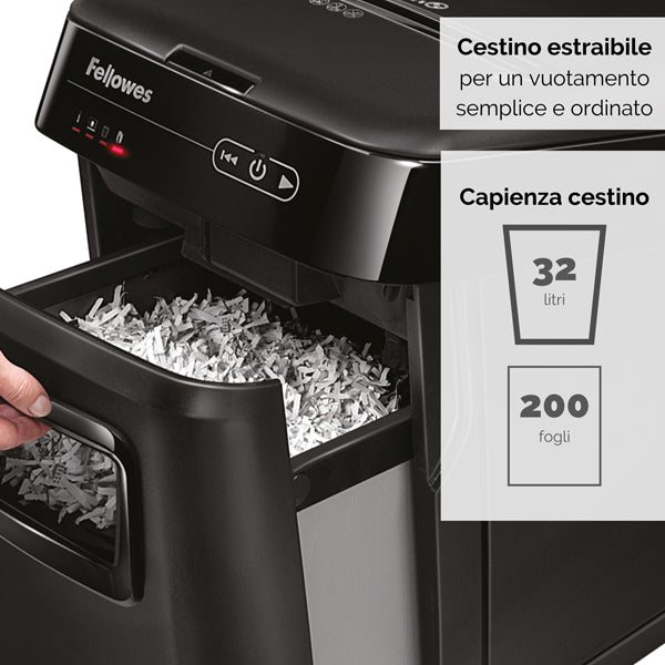 Distruggidocumenti AutoMax 200C - a frammenti - 32L - Fellowes