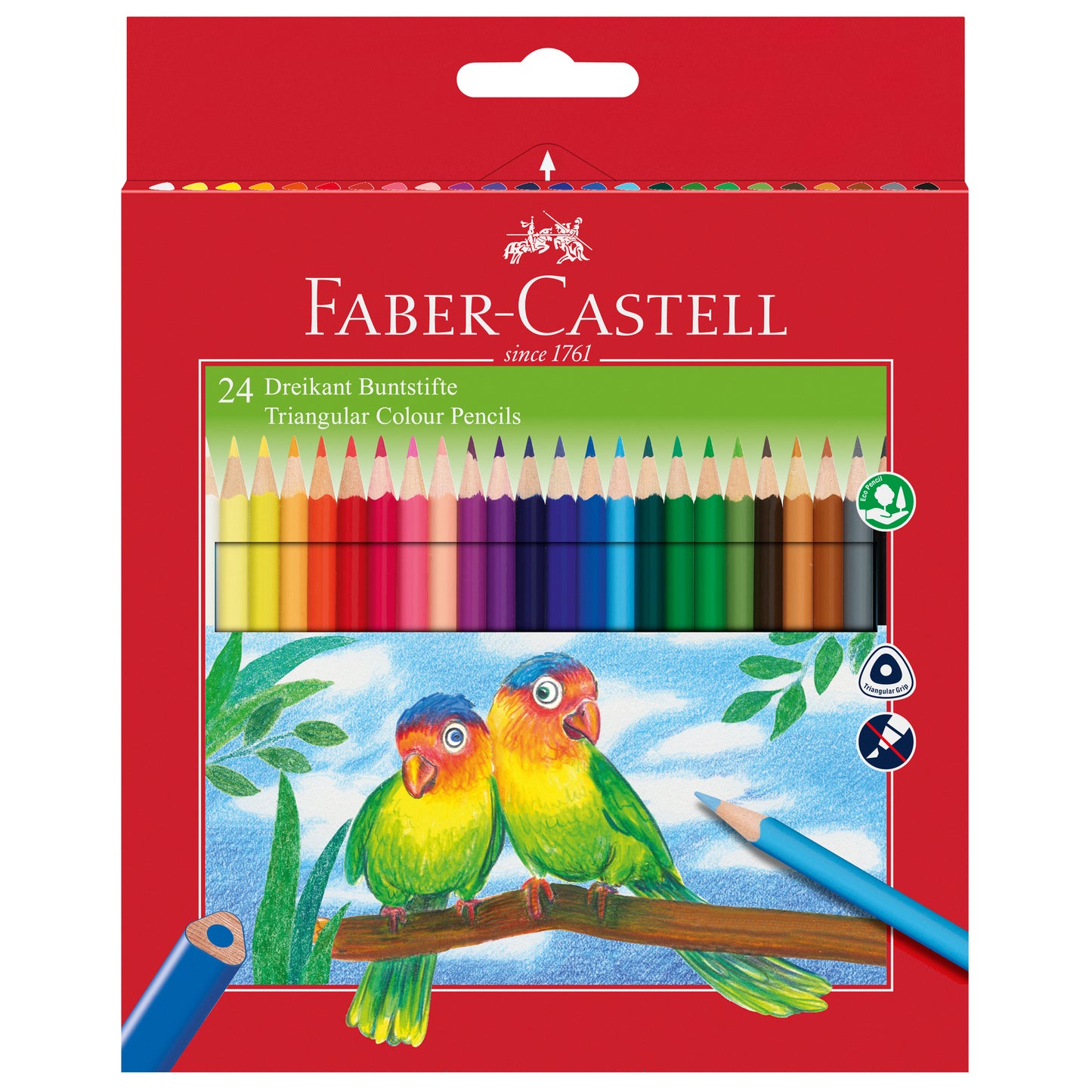 Matite colorate Eco - triangolari - diametro mina 3 mm - con temperino - colori assortiti - Faber-Castell - astuccio 24 pezzi