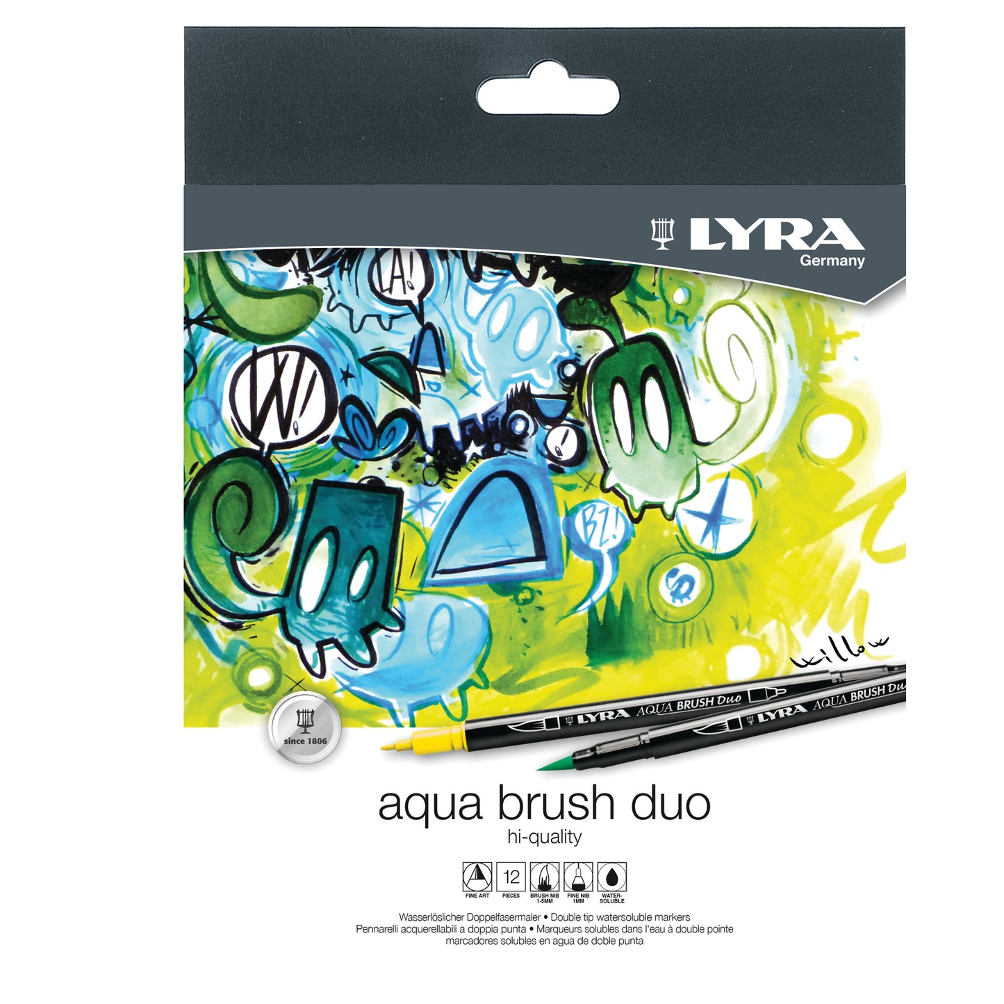 Pennarelli Aqua Brush Duo - punte 2,00 - 4,00 mm - Lyra - astuccio 12 pezzi