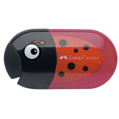 Temperamatite Animals con contenitore - 2 fori - con serbatoio e gomma assortiti - Faber-Castell