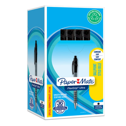 Penna a sfera a scatto Flexgrip Ultra  - punta 1,0mm - nero - Papermate - conf. 30+6 pezzi