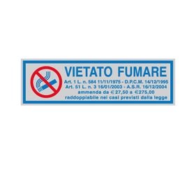 Targhetta adesiva - VIETATO FUMARE (con normativa) - 16,5 x 5 cm - Cartelli Segnalatori