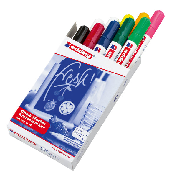 Marcatore a gesso liquido 4095 - punta tonda - da 2 a 3mm - colori assortiti - Edding - astuccio 10 pezzi