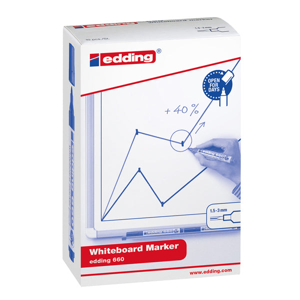 Marcatore per lavagne bianche 660 - punta conica - da 1,5 a 3 mm - rosso - Edding