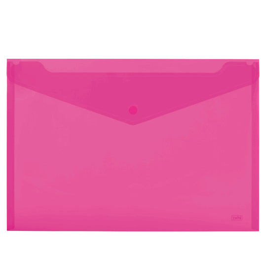 Busta con bottone - 33,5 x 23.5 cm - PP - colori assortiti fluo - Lebez - conf. 3 pezzi