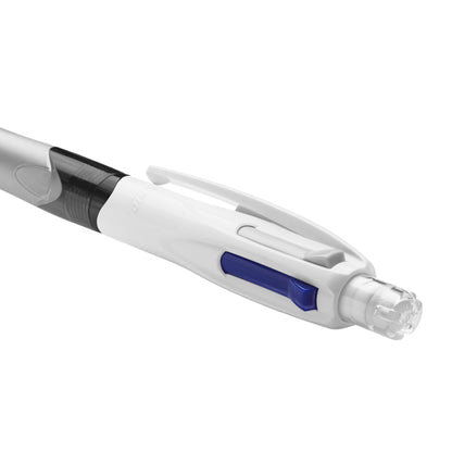 Penna a sfera a scatto multifunzione 4 Colors -  con portamine ricaricabile con mine HB da 0,7mm - nero, blu, rosso - fusto grigio - Bic - conf. 12 pezzi