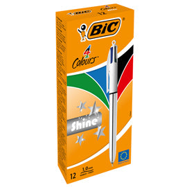 Penna sfera scatto multifunzione 4 Colors Shine - punta 1,0 mm - fusto silver - Bic - conf. 12 pezzi