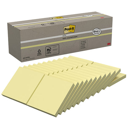 Blocco Post-it - 654-RYP24 - 76 x 76 mm - carta riciclata - giallo - 100 fogli - Post-it - conf. 24 blocchi