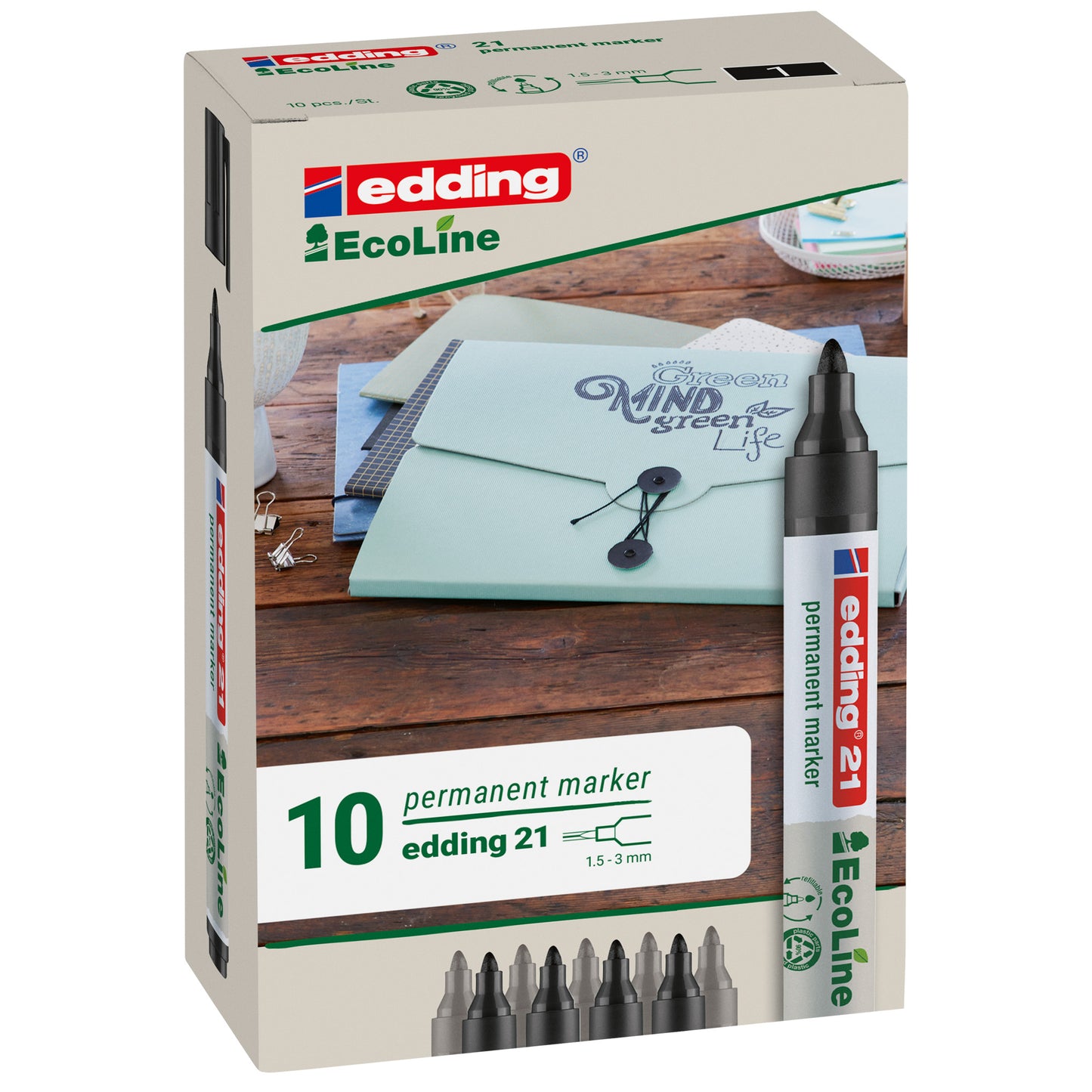 Marcatore permanente 21 Ecoline - punta conica -  da 1,5 a 3 mm - nero - Edding