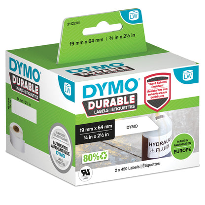 Rotolo 450 etichette LW Durable 1933085 - 19 x 64 mm - PP - bianco - Dymo - conf. 2 rotoli
