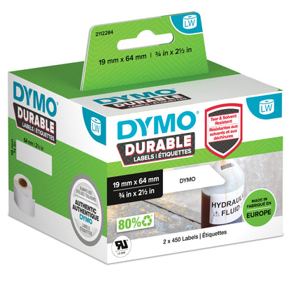 Rotolo 450 etichette LW Durable 1933085 - 19 x 64 mm - PP - bianco - Dymo - conf. 2 rotoli