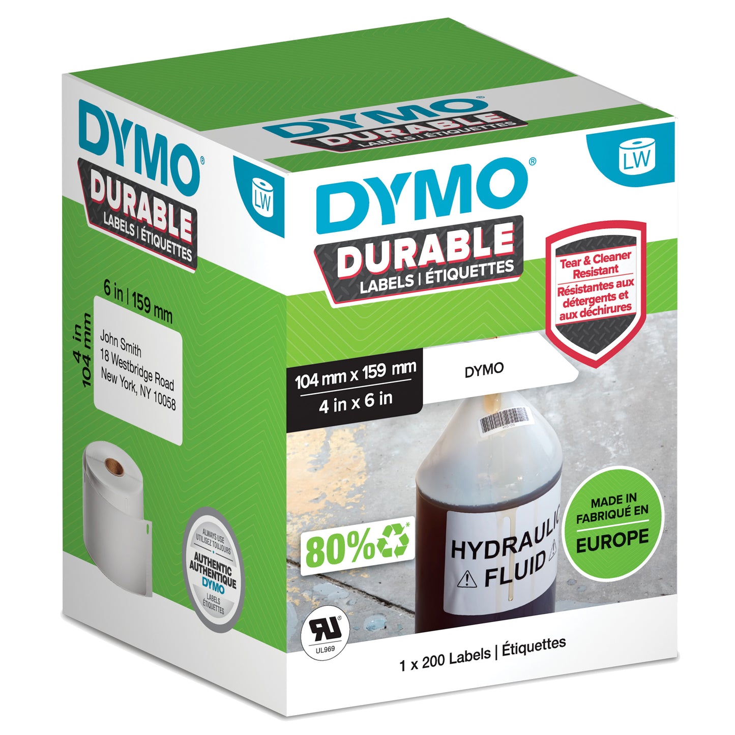 Rotolo 200 etichette LW Durable 1933086 - 104 x 159 mm - PP - bianco - Dymo