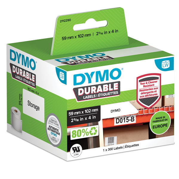 Rotolo 300 etichette LW Durable 1933088 - 59 x 102 mm - PP - bianco - Dymo