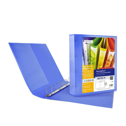 Raccoglitore personalizzabile Myto TI - 22 x 30 cm - 4 anelli a D 30 mm - dorso 4 cm - blu - Sei Rota