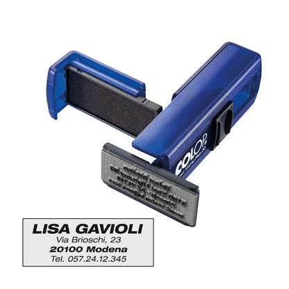 Timbro Pocket Stamp Plus 20 - 14 x 38 mm - 4 righe - autoinchiostrante - blu indaco - Colop