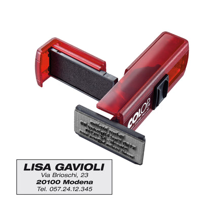 Timbro Pocket Stamp Plus 20 - 14 x 38 mm - 4 righe - autoinchiostrante - rosso rubino - Colop