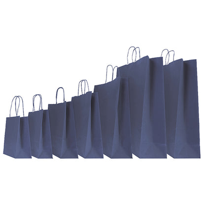 Shopper Twisted - maniglie cordino - 14 x 9 x 21 cm - carta kraft - blu - Mainetti Bags - conf. 25 pezzi
