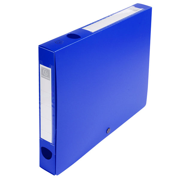 Scatola per archivio box - con bottone - 25 x 33 cm - dorso 4 cm - blu - Exacompta