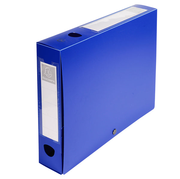 Scatola per archivio box - con bottone - 25 x 33 cm - dorso 6 cm - blu - Exacompta